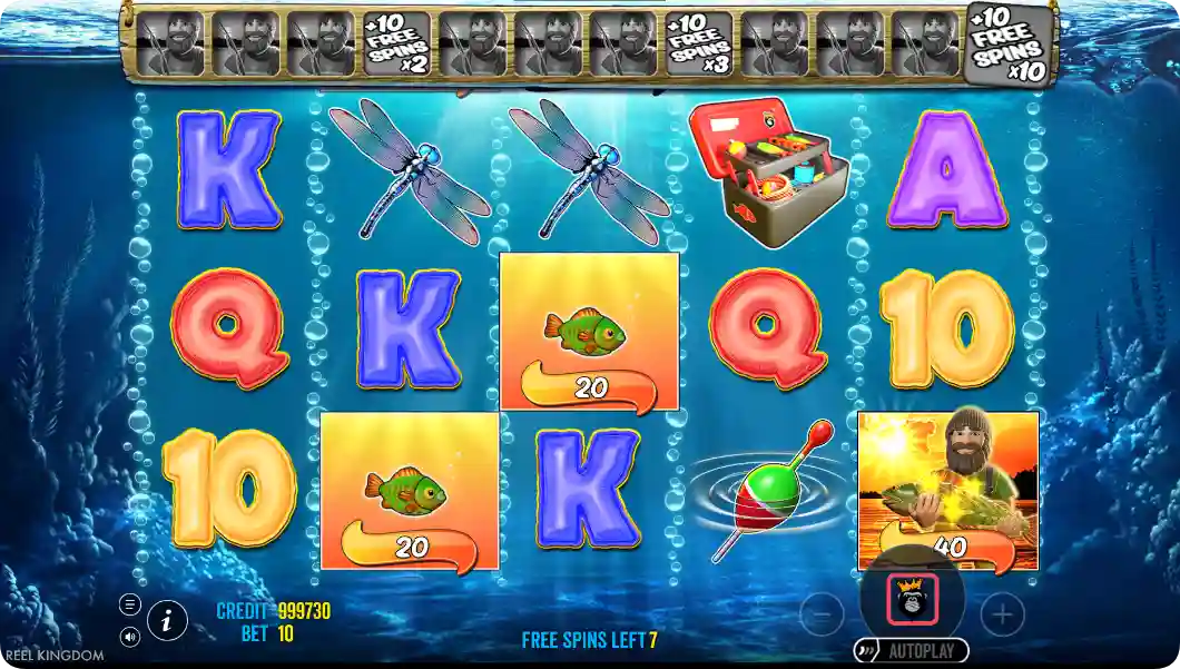 Skärmdump av Big Bass Bonanza bonusspel med Fisherman Wild för svenska spelare
