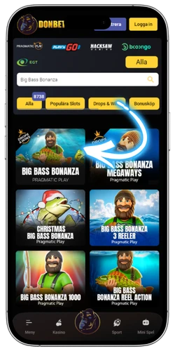 Sök Big Bass Bonanza slot i casinots spelbibliotek